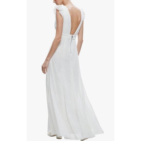 NWT Alice & Olivia White V Neck Eyelet Lace Vanna Maxi Dress Size 6 - Picture 3 of 16